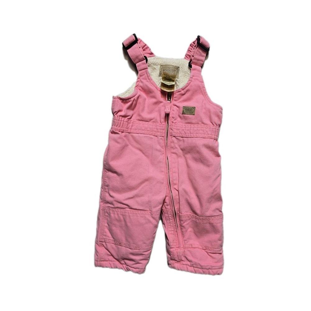 Schmidt Workwear Toddler Girls 12 M Pink Canvas‎ Fleece Lined Bib Overalls